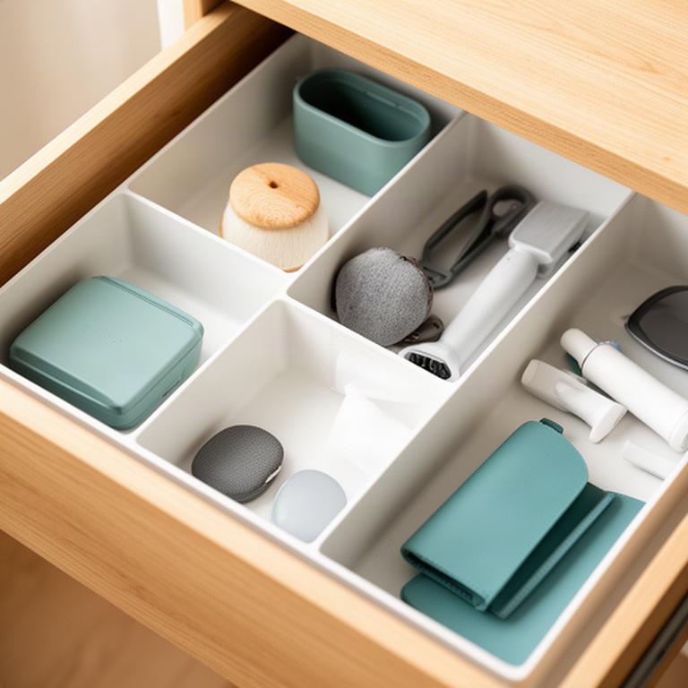 Drawer organiser keeping frequently used household items separated and easy to see