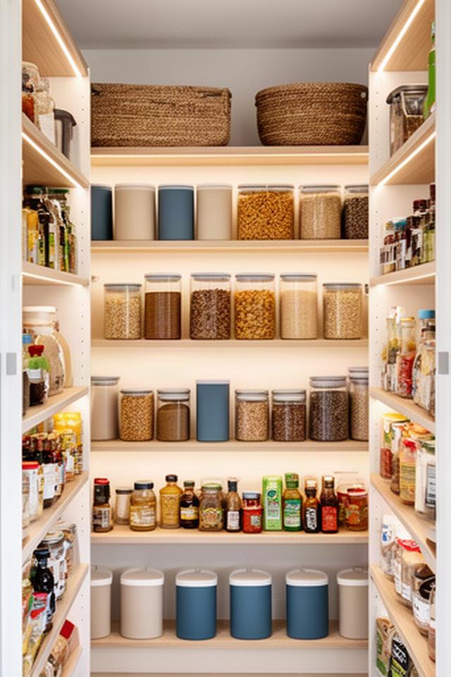 Pantry shelves in an Atherton home arranged with labelled dry goods and clear sightlines