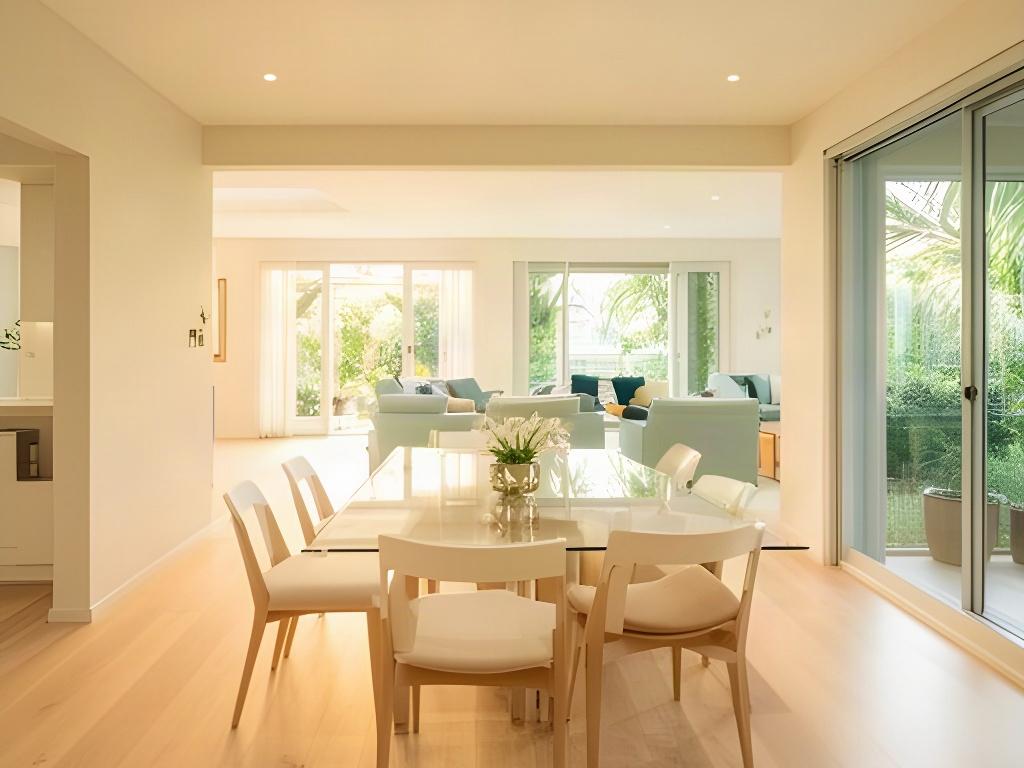 Airy dining area in a prepared Atherton property with a clear table and uncluttered floor space