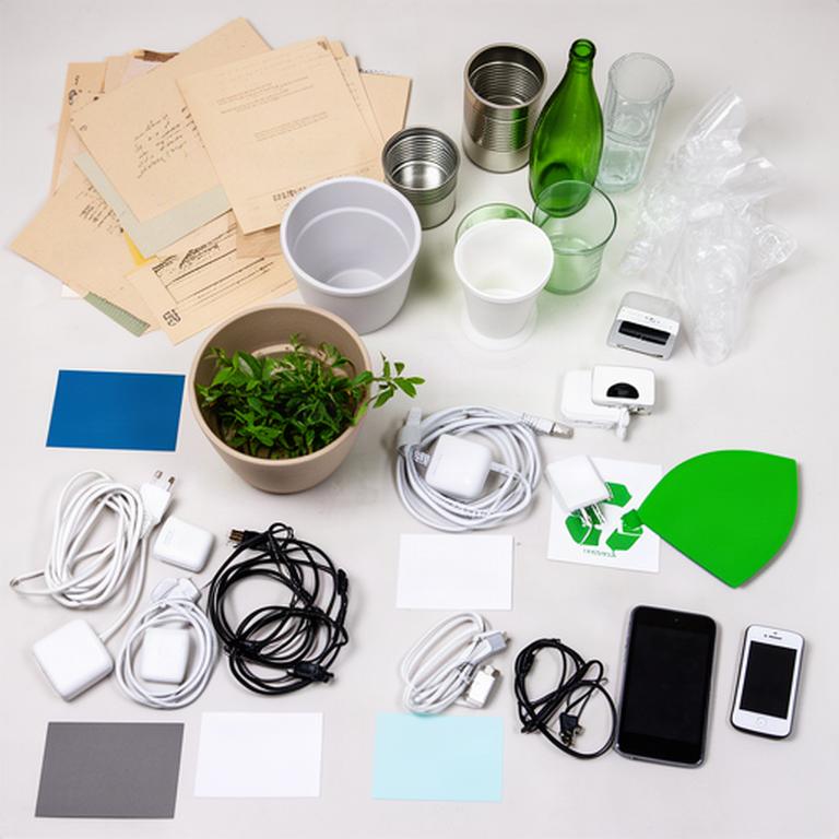 Clean household recyclables and small electronic items separated for appropriate local recycling pathways