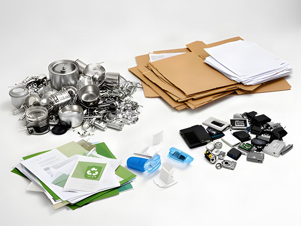 Sorted metal, paper and small electronic items prepared for responsible recycling
