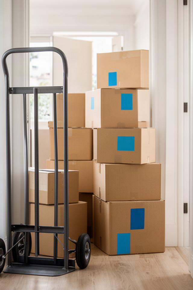 A removalist trolley beside organised cartons ready for a carefully planned collection