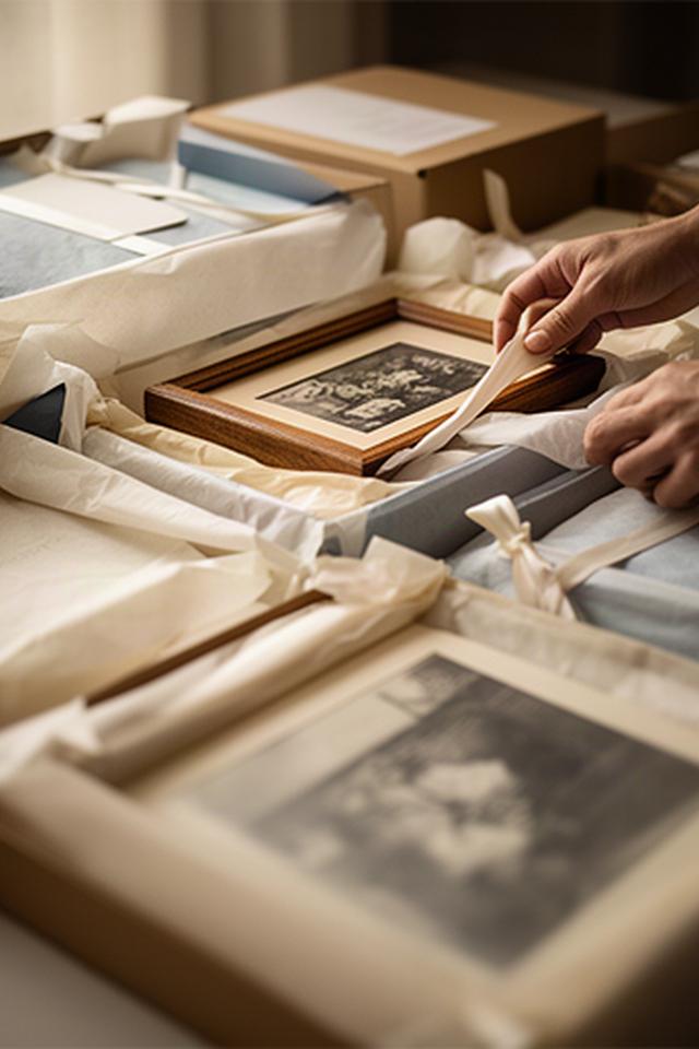 Family photographs and heirlooms wrapped carefully with labels for planned long-term storage