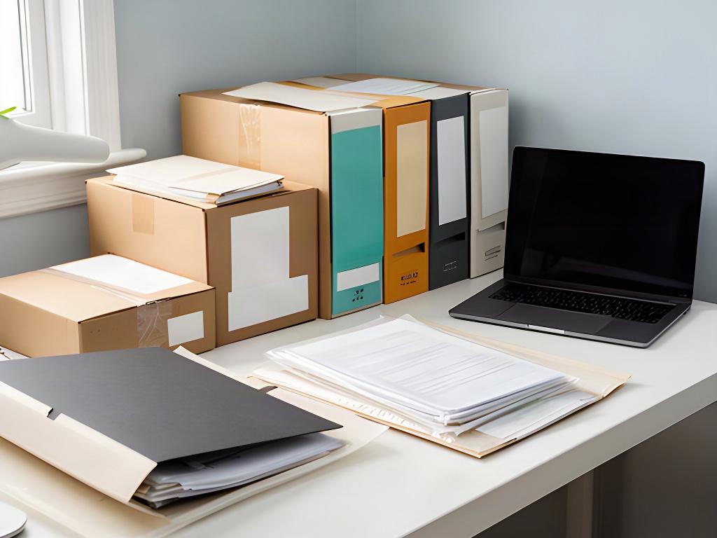 Home office documents protected in labelled folders and cartons ready for a regional house move