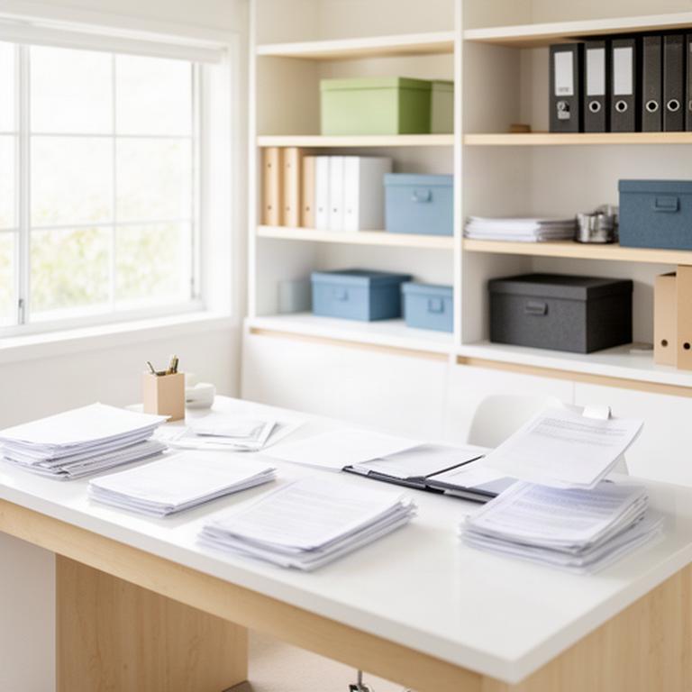 Bright Queensland home office with organised paperwork, clear desk space and orderly shelves for inspection