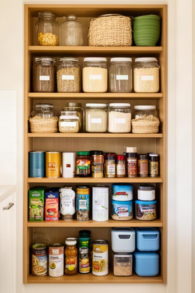 Neatly arranged pantry shelves with labelled jars and everyday ingredients in an Atherton home