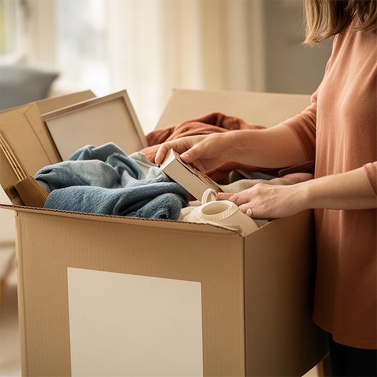 A family member checking a labelled carton of inherited household belongings