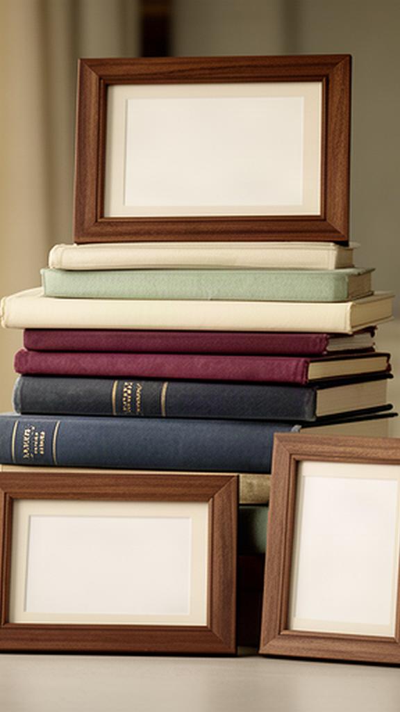 A tidy stack of family books and framed photographs ready for sorting