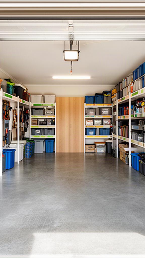 Well-organised garage in a Queensland home with labelled storage zones and a clear walkway