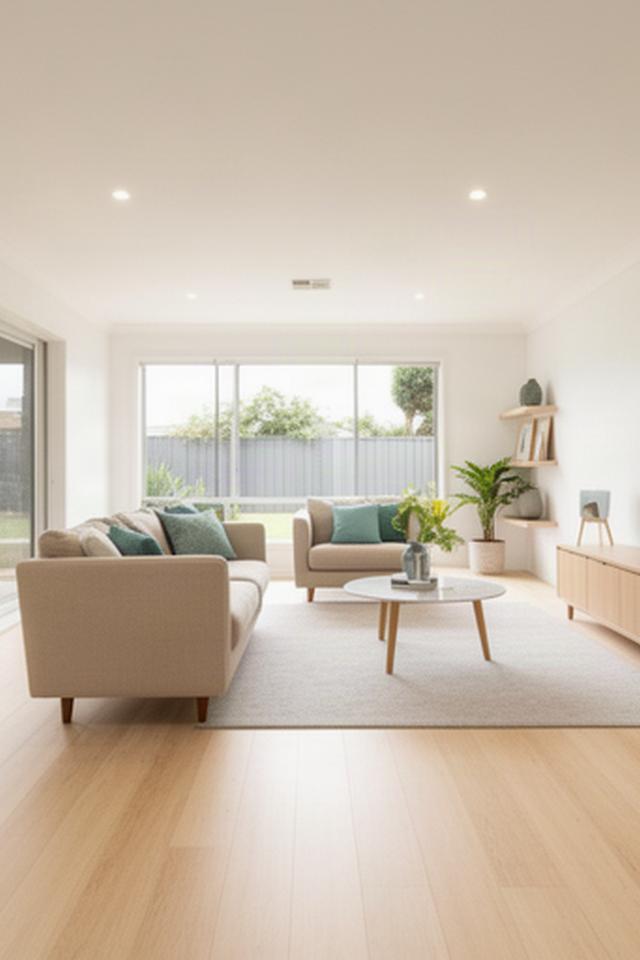 Bright Atherton home living room cleared of excess furniture and arranged for property photography