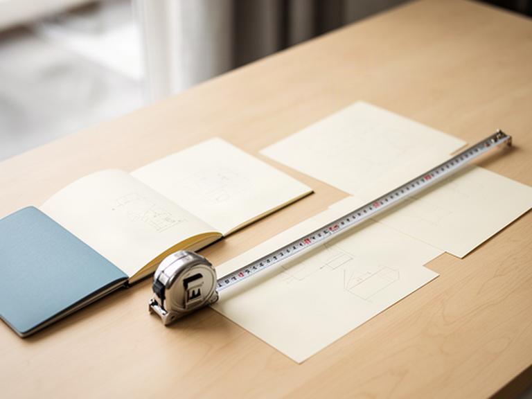 Home storage planning notes beside a tape measure on a clear timber table