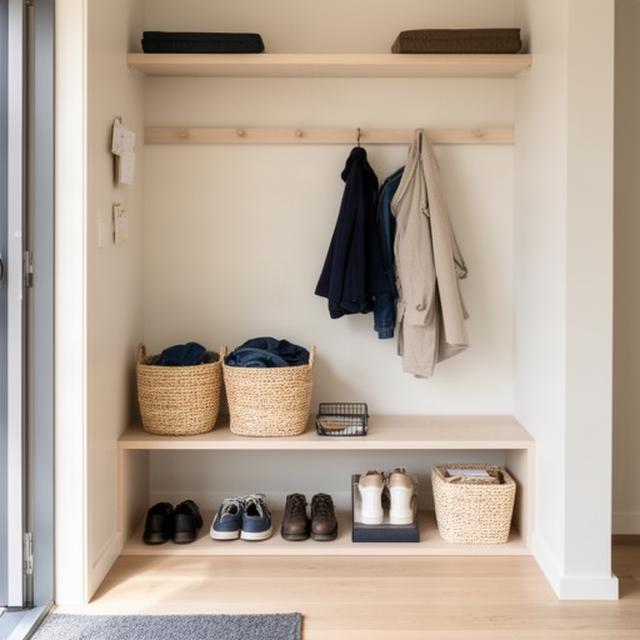 Organised entryway storage in an Australian home, with everyday items kept in their place