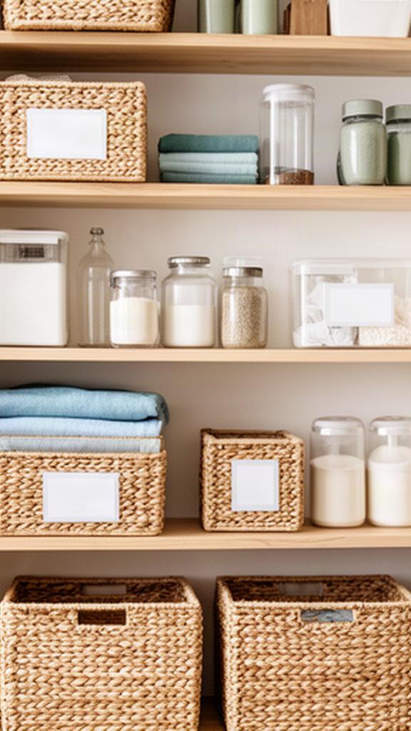 Reach-friendly baskets and shelves arranged so household essentials are visible and easy to put away