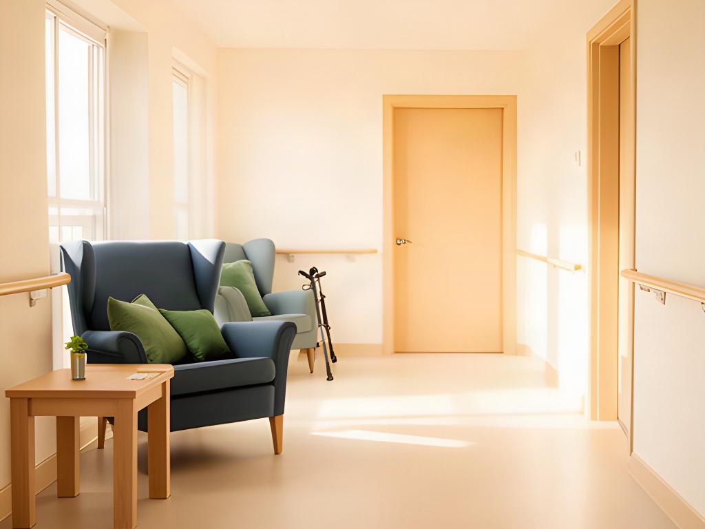 Bright living room with a clear pathway between a chair, side table and doorway for easier movement
